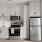 Compact modern kitchen with stainless steel appliances and white cabinetry